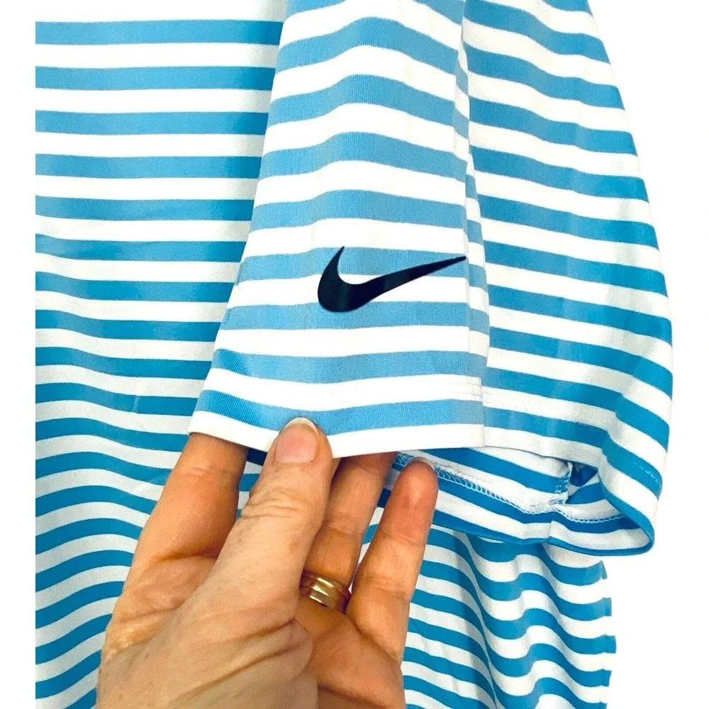 Nike Polo Shirt‎ Adult XXL Blue Striped Dri Fit Stretch Lightweight Golf Mens